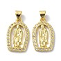 Brass Micro Pave Cubic Zirconia Pendants, Long-Lasting Plated, Oval with Virgin Pattern