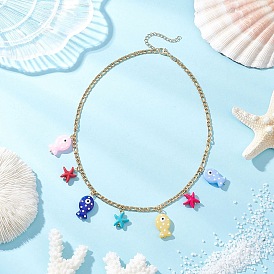 Кулон с эмалью лэмпворк и синтетической бирюзой из морской звезды 304 Женские ожерелья из нержавеющей стали в стиле Фигаро