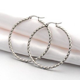 304 из нержавеющей стали серьга, гипоаллергенные серьги, форма витого кольца, 46x2.5x44 мм , штифт: 1x0.6 мм