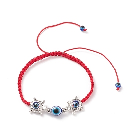 Resin Evil Eye & Alloy Braided Bead Bracelet, Adjustable Bracelet for Women