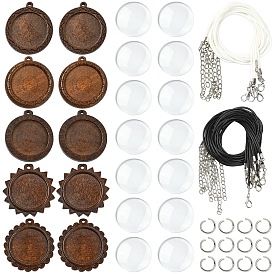 DIY Necklaces Makings Kits, including Schima Wood Carved Pendant Cabochon Settings, 304 Stainless Steel Jump Rings, Waxed Cotton Cord Necklace Making, Glass Cabochons