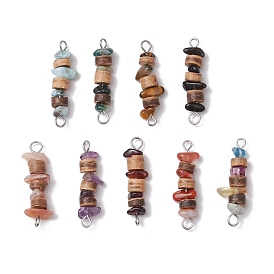 9 шт. 9 стили натуральные смешанные каменные крошки и натуральные кокосовые диски с бусинами-соединителями, с 304 петлями из нержавеющей стали