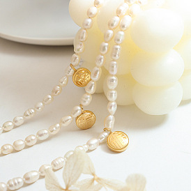 Bold Hip-Hop Double Happiness Pearl Necklace with Unique Design and Luxurious Feel for Women
