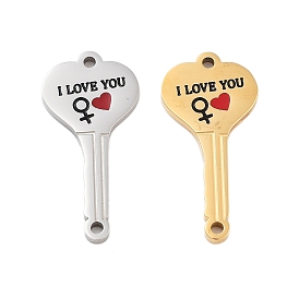 Ion Plating(IP) 304 Stainless Steel Black & FireBrick Enamel Female I Love You Key Connector Charms