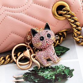 Colorful diamond cute cat creative metal key chain car bag pendant small gift