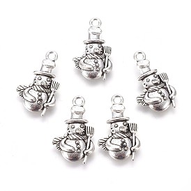 Christmas Snowman Alloy Pendants, Tibetan Style, Lead Free & Cadmium Free, 23x14x4mm, Hole: 2mm