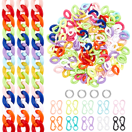 DIY Bag Handle Making Kits, Including 150Pcs Opaque Acrylic Linking Rings, 4Pcs Alloy Spring Gate Rings and 100Pcs 10 Colors Plastic Lobster CLaw Clasps