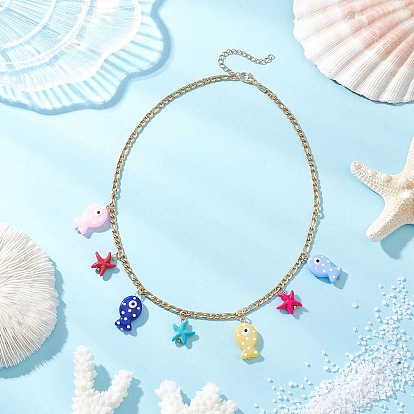 Кулон с эмалью лэмпворк и синтетической бирюзой из морской звезды 304 Женские ожерелья из нержавеющей стали в стиле Фигаро