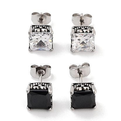 Серьги-гвоздики квадратной формы из хирургической нержавеющей стали с фианитом для женщин и мужчин, античное серебро