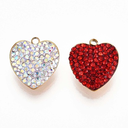 201 прелести нержавеющей стали, сердце, с полимерной глиной горный хрусталь, реальный 18 k позолоченный