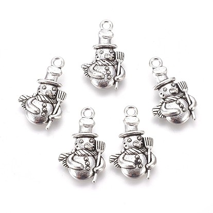 Christmas Snowman Alloy Pendants, Tibetan Style, Lead Free & Cadmium Free, 23x14x4mm, Hole: 2mm