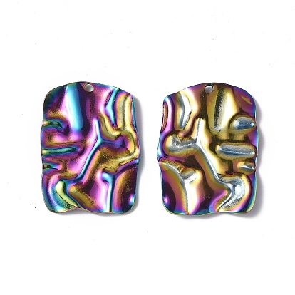 Ion Plating(IP) 304 Stainless Steel Pendants, Textured, Rectangle Charm