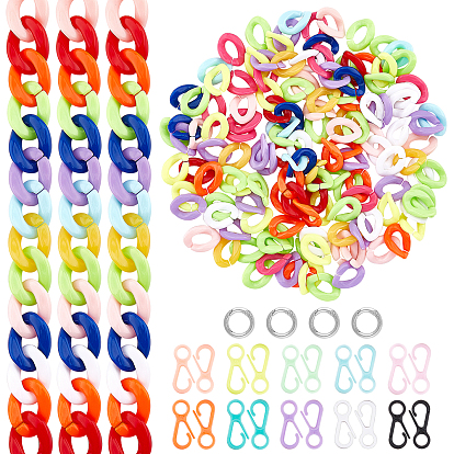 DIY Bag Handle Making Kits, Including 150Pcs Opaque Acrylic Linking Rings, 4Pcs Alloy Spring Gate Rings and 100Pcs 10 Colors Plastic Lobster CLaw Clasps