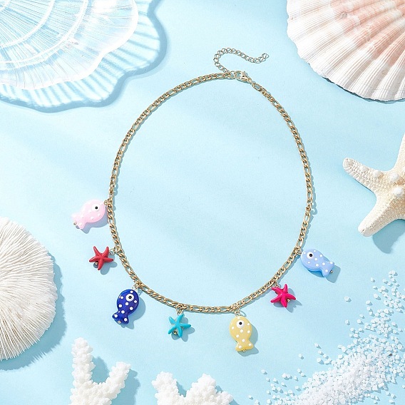 Кулон с эмалью лэмпворк и синтетической бирюзой из морской звезды 304 Женские ожерелья из нержавеющей стали в стиле Фигаро