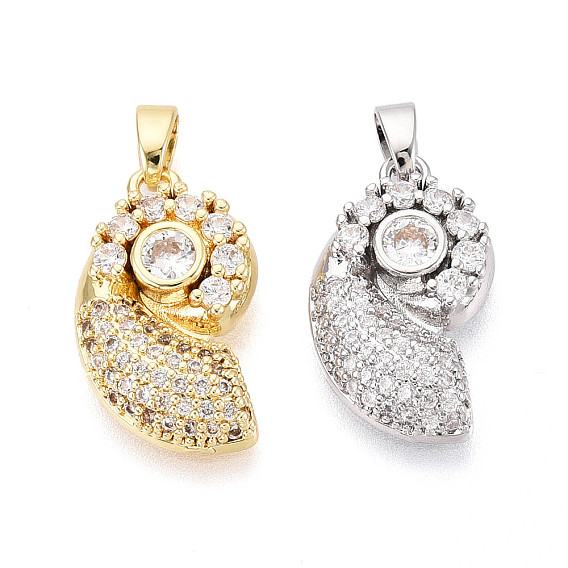 Латунные микропаве прозрачные подвески с фианитом, раковины прелести