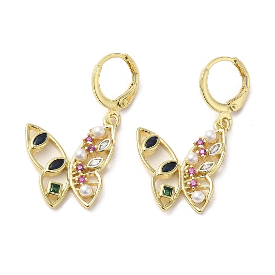 Schmetterling-Ohrringe aus echtem Messing, mit Zirkonia und ABS-Imitatperle