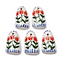 Handmade Porcelain Pendants, Hand Painted, Arch with Tulip Charms