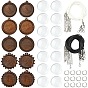 DIY Necklaces Makings Kits, including Schima Wood Carved Pendant Cabochon Settings, 304 Stainless Steel Jump Rings, Waxed Cotton Cord Necklace Making, Glass Cabochons