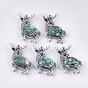 Abalone Shell/Paua Shell Brooches/Pendants, with Resin Bottom and Alloy Findings, Christmas Reindeer/Stag