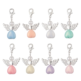 Angel Acrylic Pendants Decorations, with Zinc Alloy Lobster Claw Clasps and Wing Beads