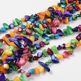 Natural Freshwater Shell Beads Strands, Dyed, Chips, 7-15mm, about 32 inch/strand