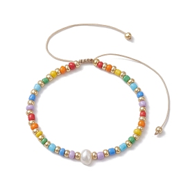 Bracelets de perles tressées en perles de verre de style arc-en-ciel pour femmes, avec des perles de culture d'eau douce naturelles