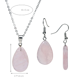 Teardrop Natural & Synthetic Gemstone Pendant Necklaces & Dangle Earrings Sets, Alloy Jewelry Sets, Platinum