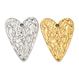 316 Surgical Stainless Steel Pendants, Textured, Heart Charm