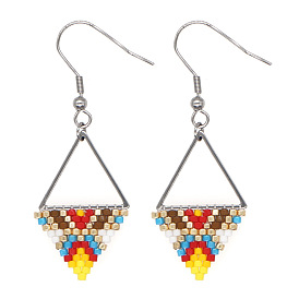 Bohemian Triangle Earrings for Women, Miyuki Beads Stainless Steel Long Ethnic Style Jewelry