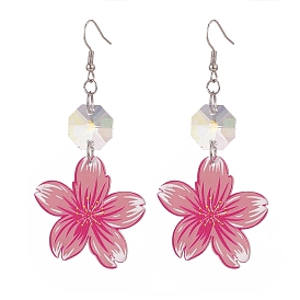 Acrylic Flower Dangle Earrings with Glass Beaded, 316 Surgical Stainless Steel Long Drop Earrings for Women