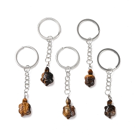 Porte-clés pierre précieuse naturelle tortue, porte-clés pendentif pierre porte-bonheur, avec les accessoires en fer