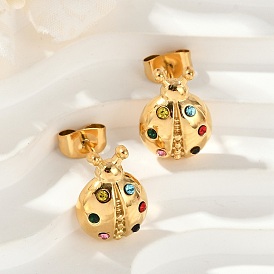 304 серьги из нержавеющей стали горный хрусталь, ионное покрытие (ip), коровка