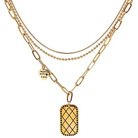 Многослойное ожерелье из титановой стали, Word Mode с подвеской в форме сердца и прямоугольным колье с ромбовидным узором для женщин