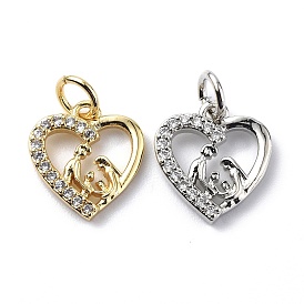 Brass Micro Pave Cubic Zirconia Charms, with Jump Ring, Heart with Family Charms