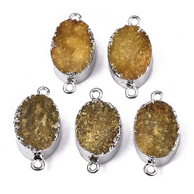 Natural Druzy Agate Links Connectors, with Edge Platinum Plated Iron Loops, Dyed, Oval