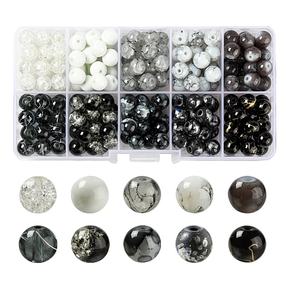10 Style Spray Painted & Drawbench Transparent & Baking Paint Glass Beads, Round