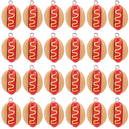 60подвески из непрозрачной смолы, очарование хот-дога, имитация еды, с платиновыми тоновыми железными петлями