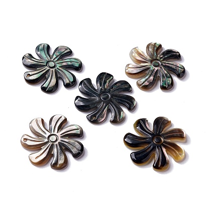 Natural Black Lip Shell Pendants, Flower Charms