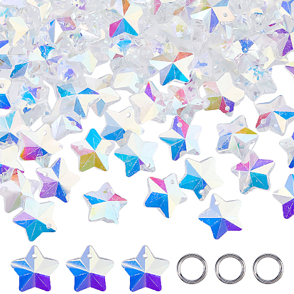 Гальванические стеклянные подвески, граненые, звезда, с латунными открытыми скачками