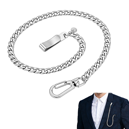 304 Stainless Steel Chunky Curb Chains Pendant Decorations, with Brass Clips & Alloy Swivel Clasps