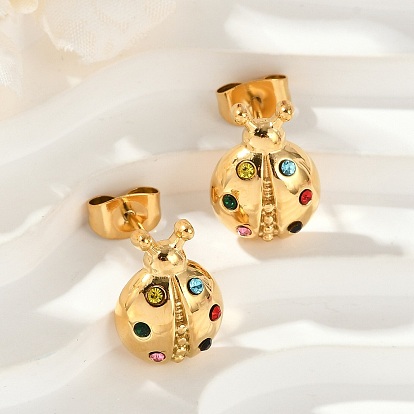 304 серьги из нержавеющей стали горный хрусталь, ионное покрытие (ip), коровка