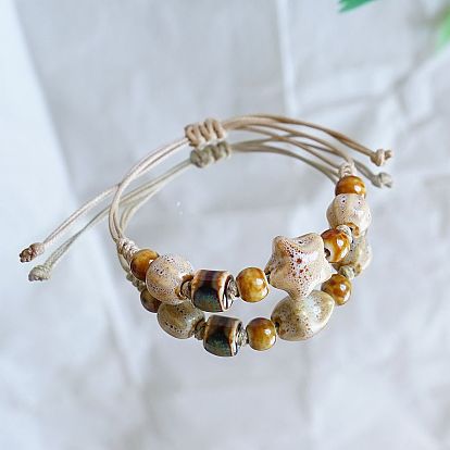 Керамические бусины плетеные браслеты из бисера, регулируемые плетеные браслеты из вощеного шнура для женщин