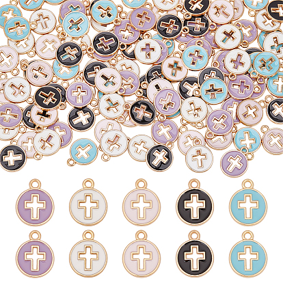 120 шт 5 цвета позолоченные подвески из сплава с эмалью, плоские круглые с крестом
