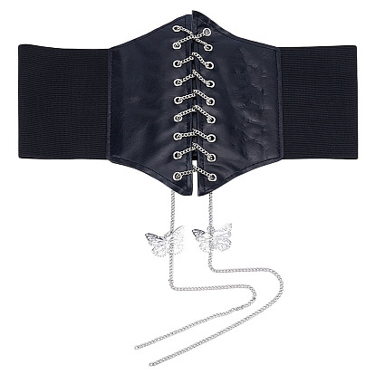 Широкие эластичные корсетные ремни из искусственной кожи, Эластичные пояса под грудью с кисточкой-бабочкой из сплава для женщин и девочек, платина