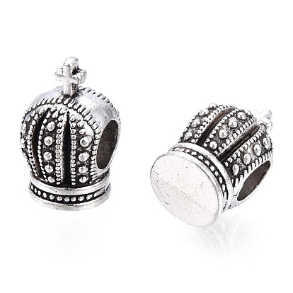 Alloy European Beads, Large Hole Beads, 3D Crown, 14x9x11mm, Hole: 5mm