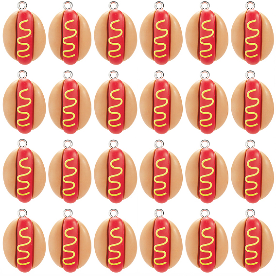 60подвески из непрозрачной смолы, очарование хот-дога, имитация еды, с платиновыми тоновыми железными петлями