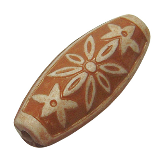 Античные акриловые бусины, рис с цветком, 12x29x9 мм, отверстие : 2 мм