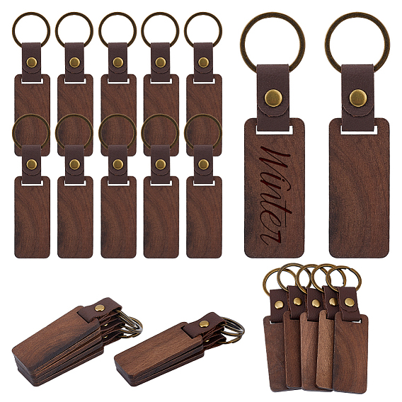 40шт. брелоки из орехового дерева, с кольцами для ключей из сплава, прямоугольные