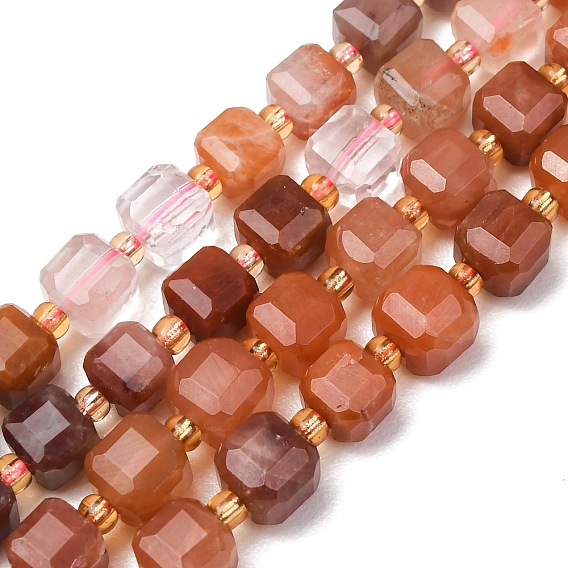 Brins de perles de quartz rutile en poils de lapin rouge naturel, perles cubiques à facettes taillées sur table, avec des perles de rocaille