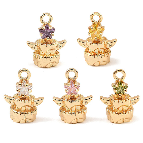 Латунные микро проложить кубического циркония прелести, реальный 18 k позолоченный, кулон в виде звезды